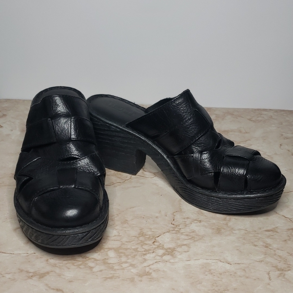 Born Women's Black Leather Heel Mules Shoes